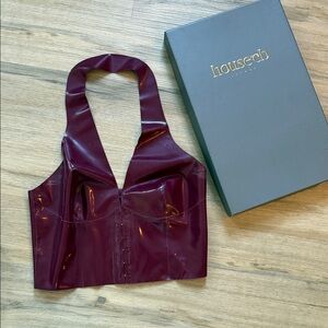 House of CB 'Ariadne' Latex Halter Top (Deep Red Halter Corset)